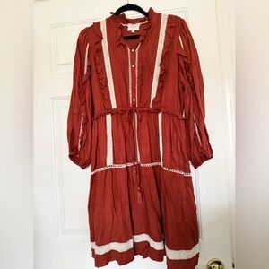 Bohme Rust and Cream Midi Dress